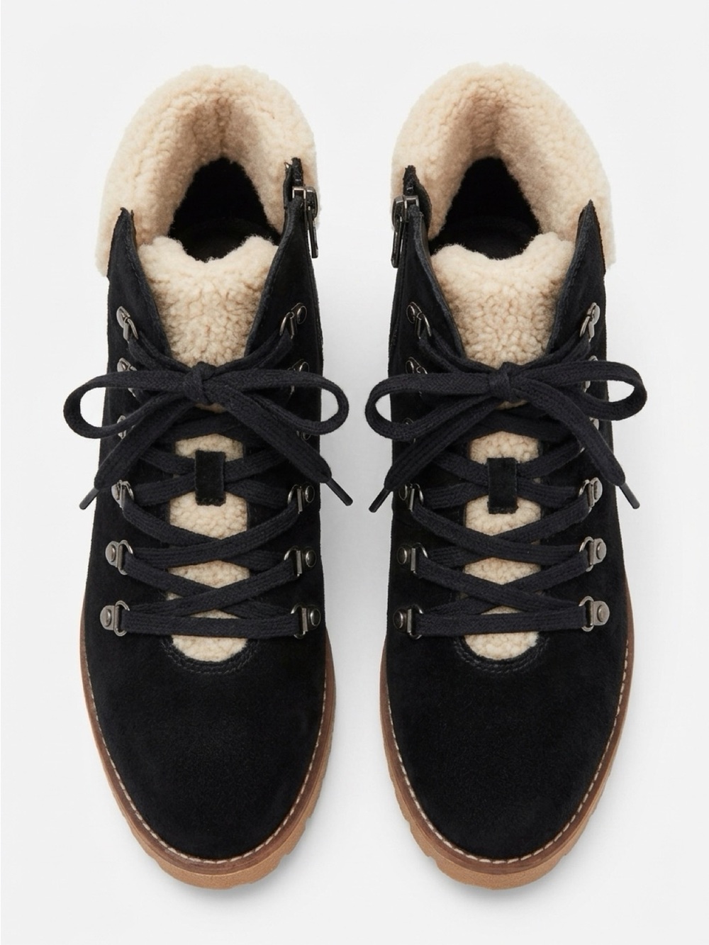 Blondo Black Suede Sherpa-Trim Lace-Up Ankle Boots Size 7